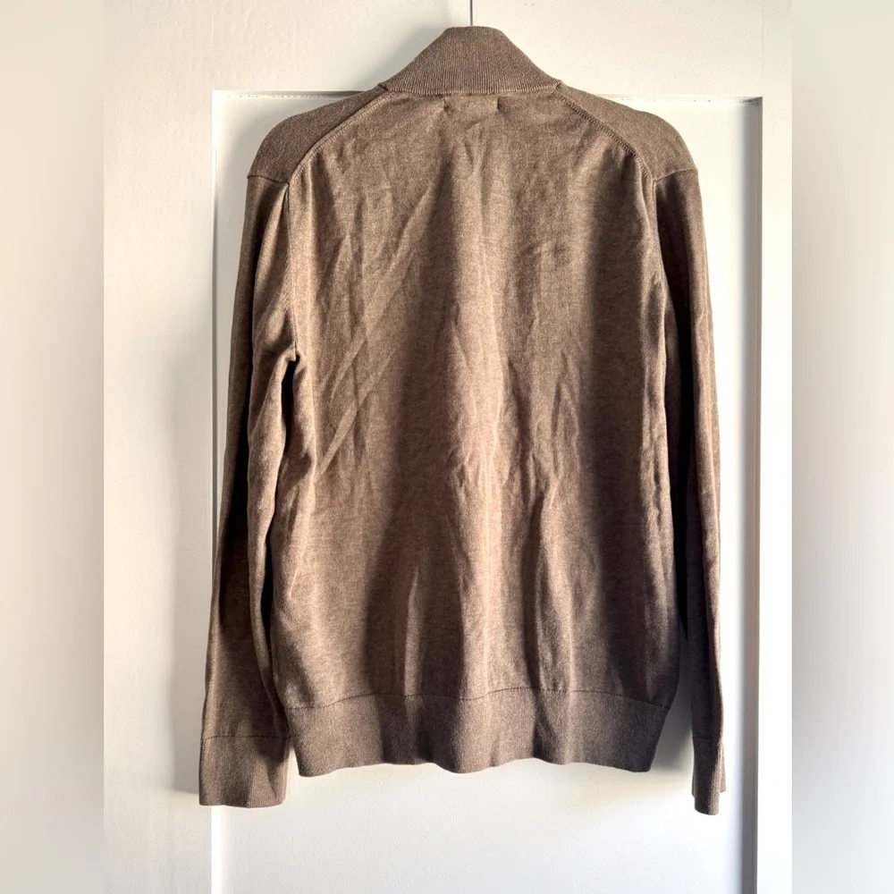 Banana Republic Brown Grandpa Sweater Full Zip Striped Collar Pima Cotton Size M